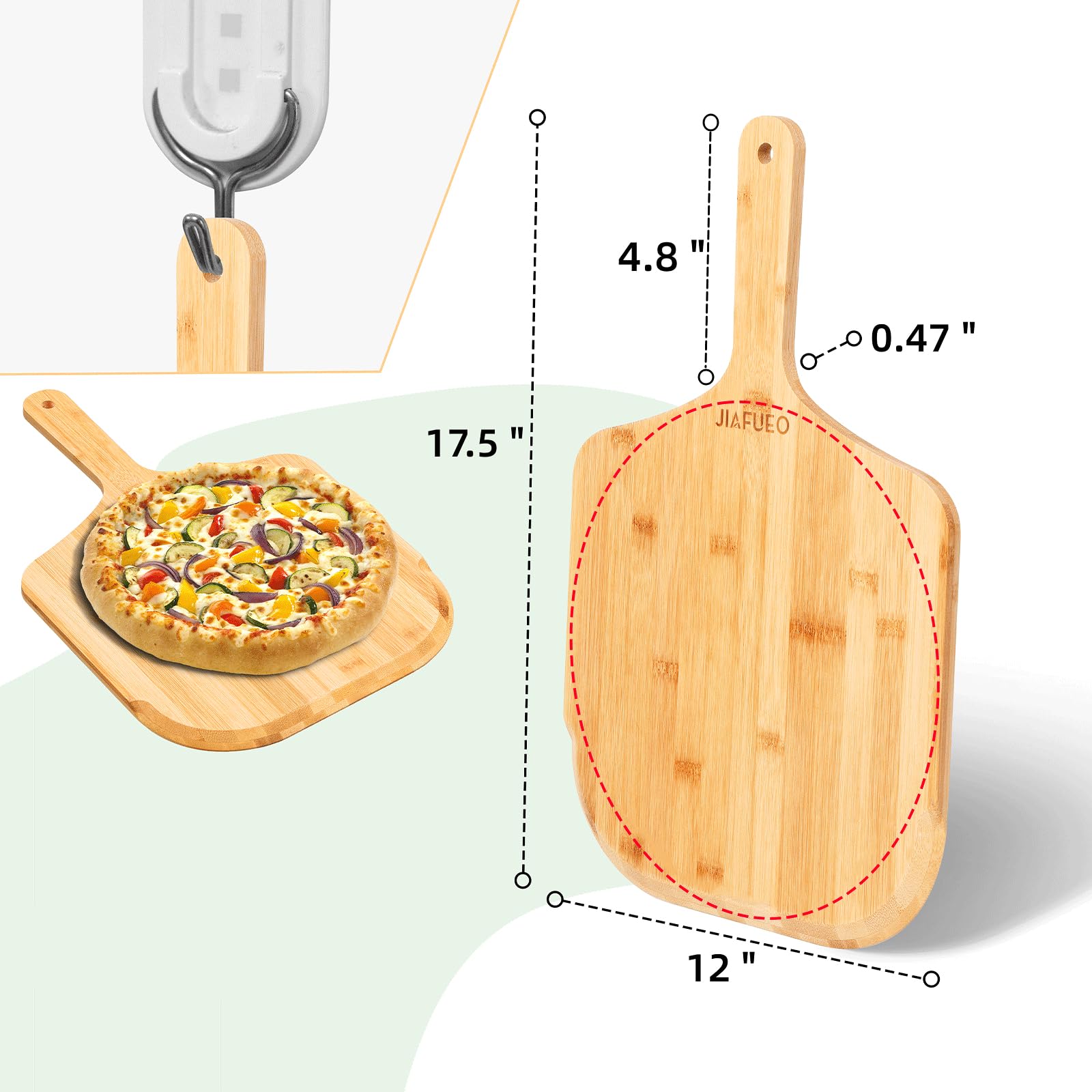 JIAFUEO pizza peel handle demonstrates comfortable grip for safe pizza moves.