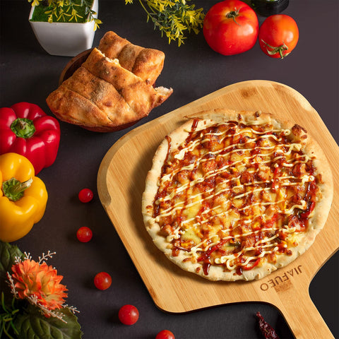 JIAFUEO pizza peel supports pizzas up to 11 inches for home baking.