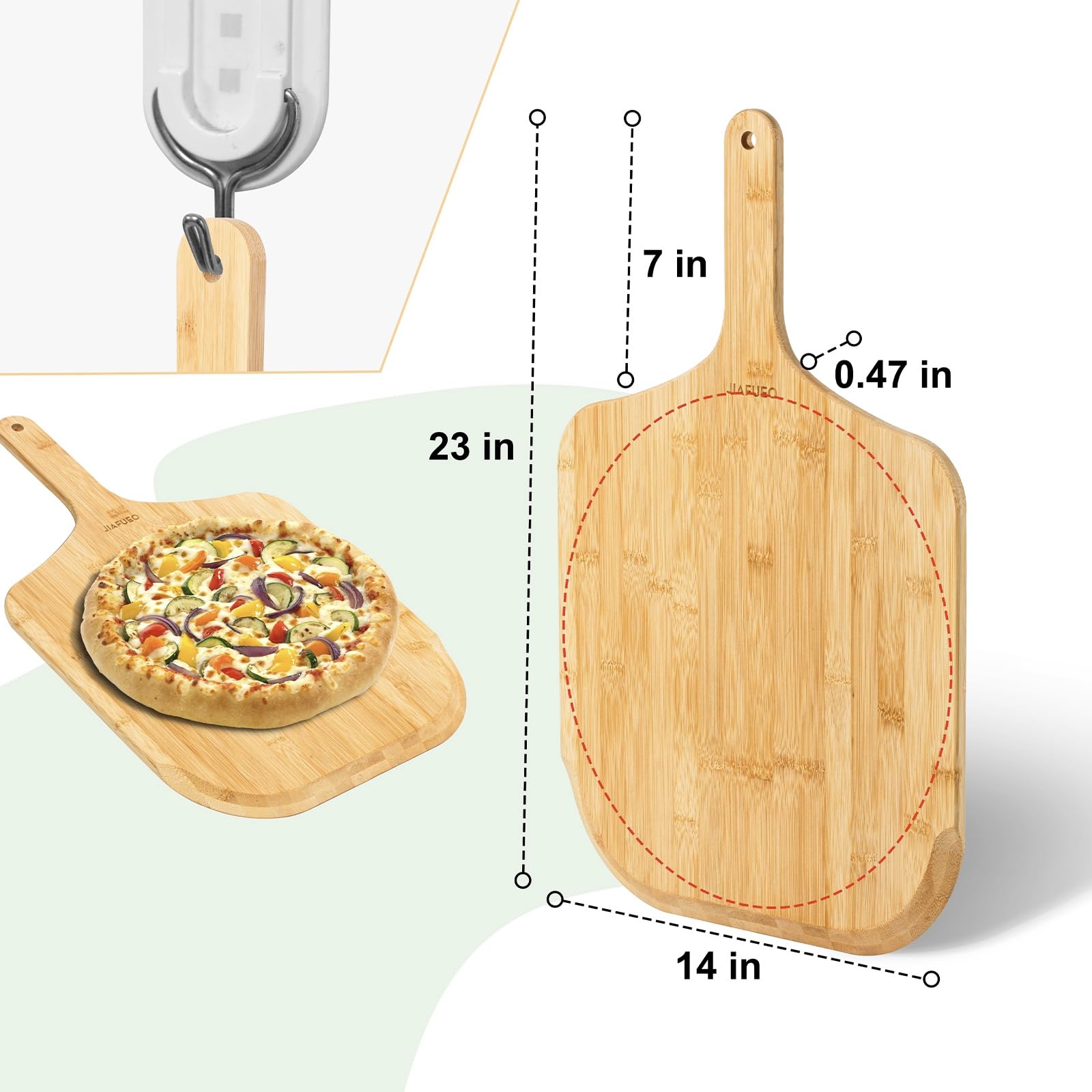 JIAFUEO pizza paddle’s smooth surface prevents sticking for homemade pizzas.