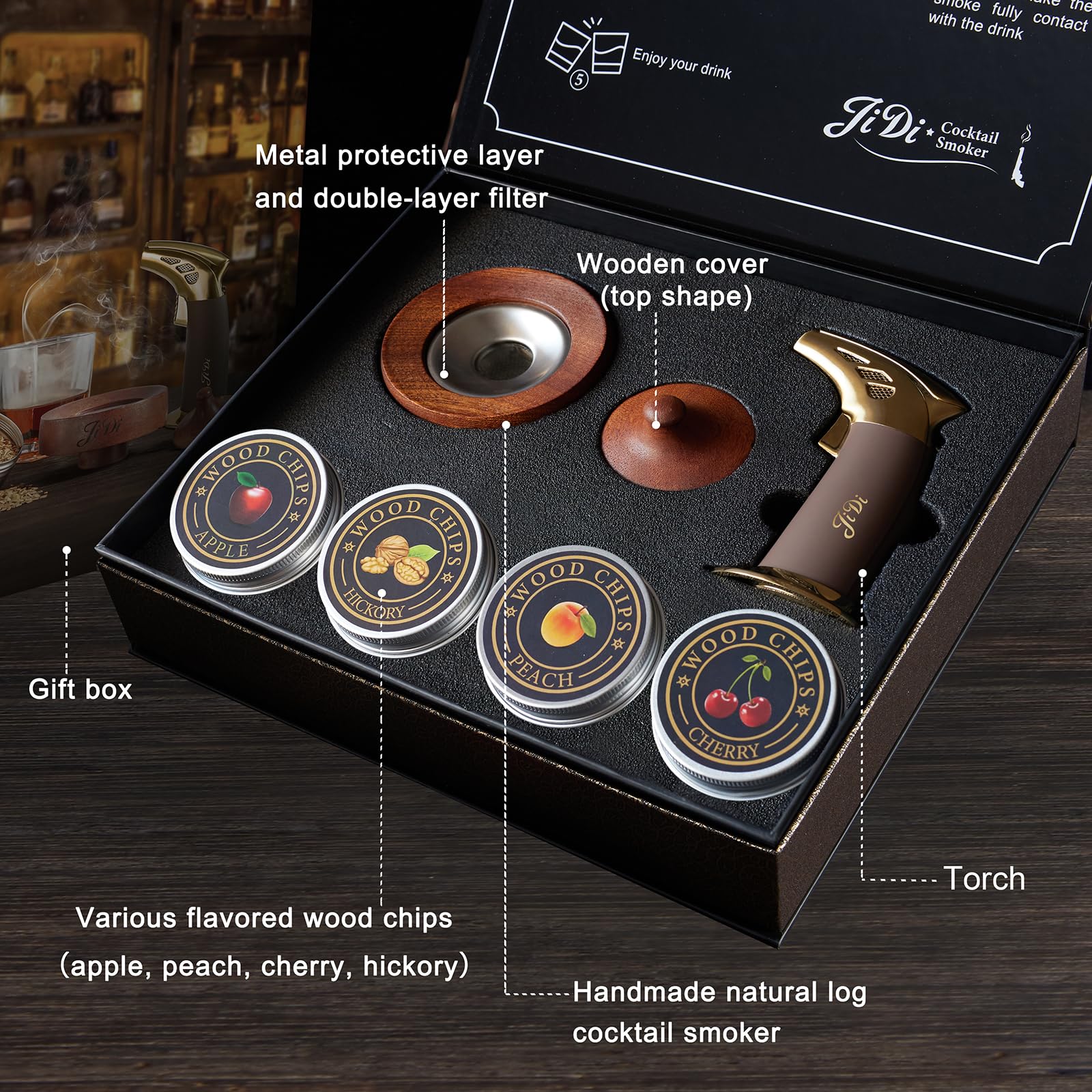 JIDI Apple wood chips infuse rich smoke into cocktails.