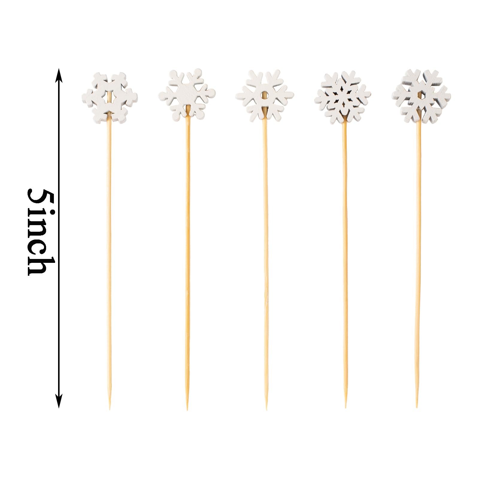Jiesky bamboo snowflake pattern picks, ideal for festive desserts and fruit skewers.