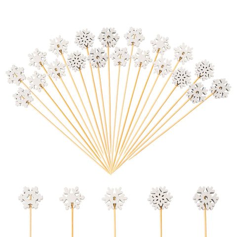Jiesky snowflake cocktail picks in wood, perfect for elegant holiday appetizers.