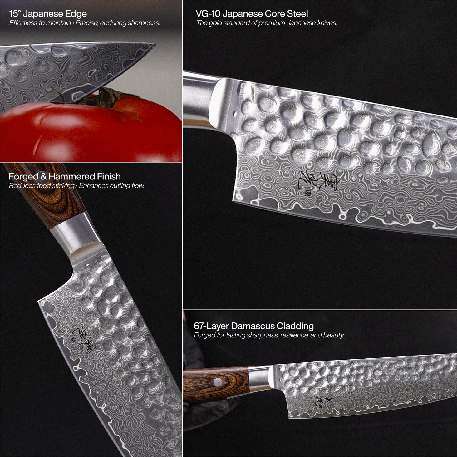 Jikko Damascus 67-layer Damascus cladding adds strength and beauty.