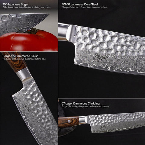 Jikko Damascus 67-layer Damascus cladding adds strength and beauty.