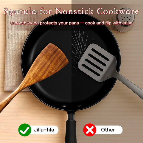 Jilla-hla acacia wood spatula ideal for flipping pancakes evenly.