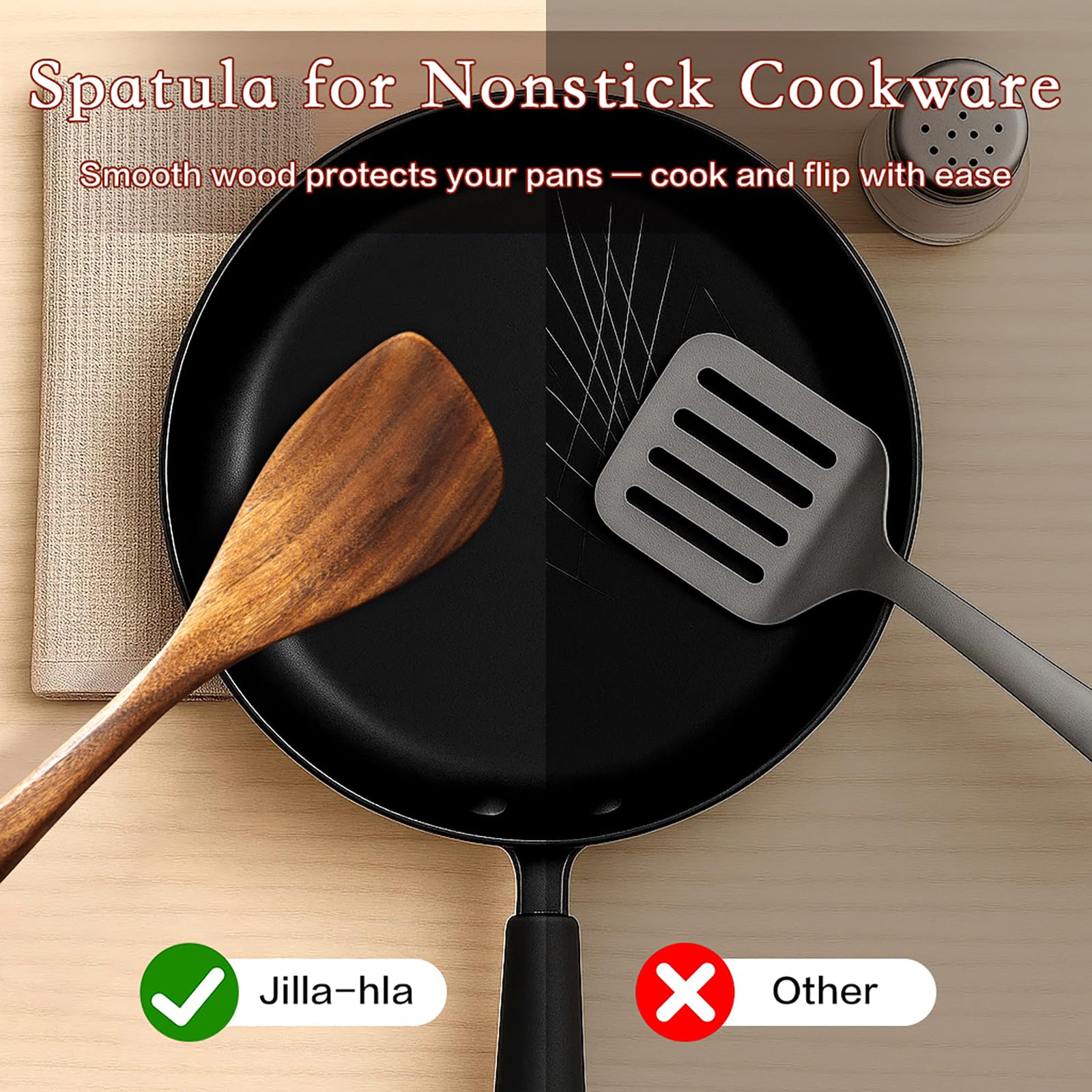Jilla-hla flat turner helps flip eggs and pancakes smoothly.