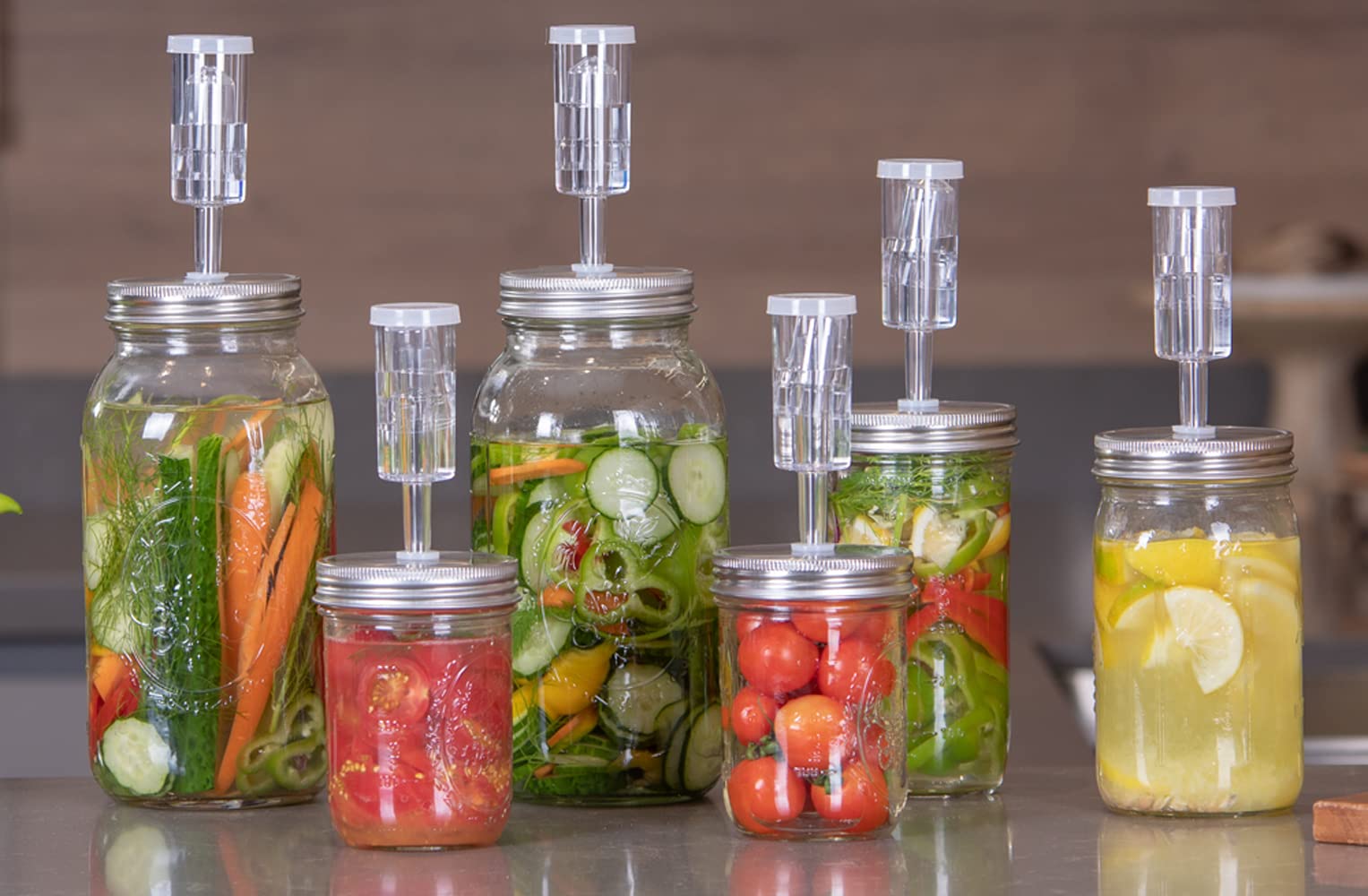 JILLMO 210 g glass fermentation weights keep vegetables submerged for consistent brine.