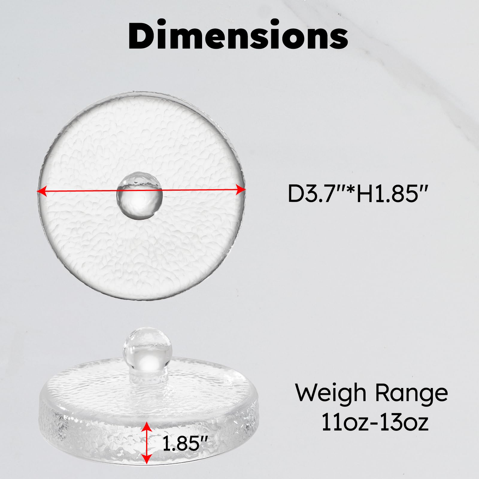 JILLMO weight side view, heavy glass provides reliable submerged brine.