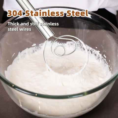 Jillmo stainless steel wire head provides durable performance for heavy dough kneading.