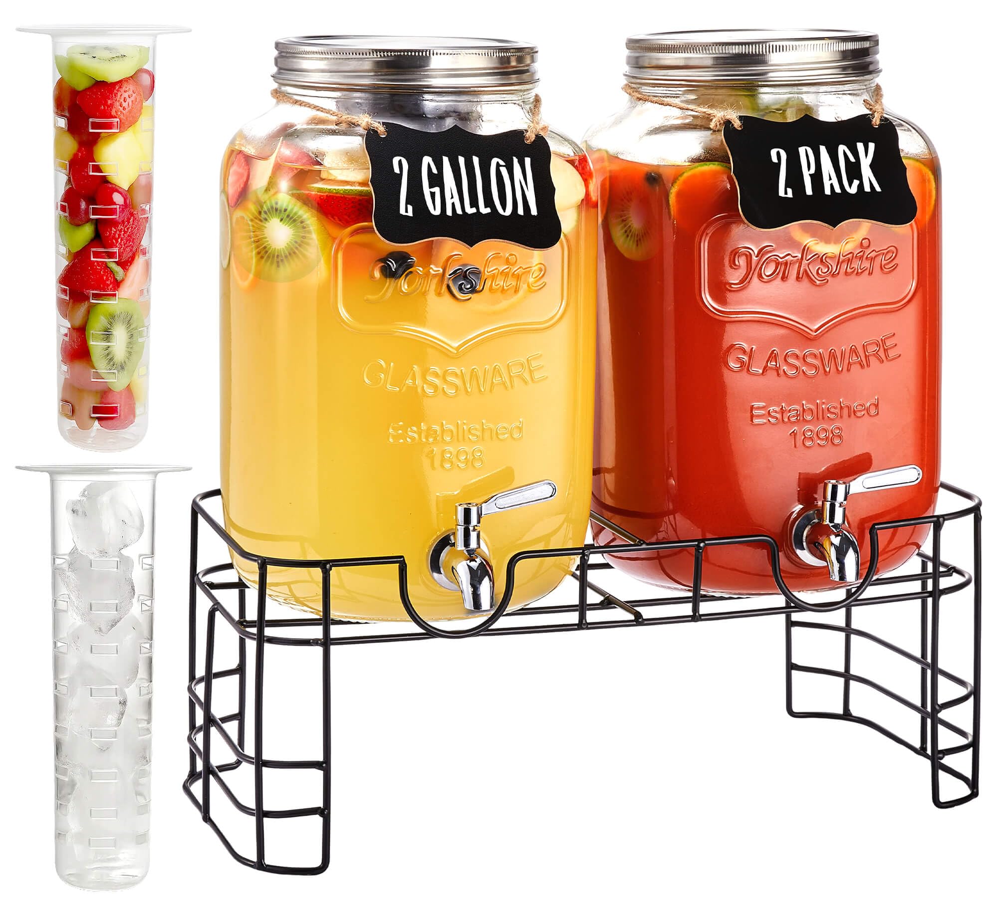 JILLSKY two-gallon glass drink dispenser with stand for easy party serving.