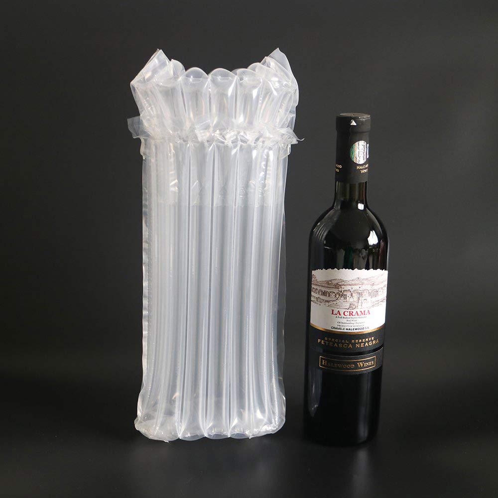 JIMEI inflatable air column sleeve demonstrates protection for fragile bottles during travel