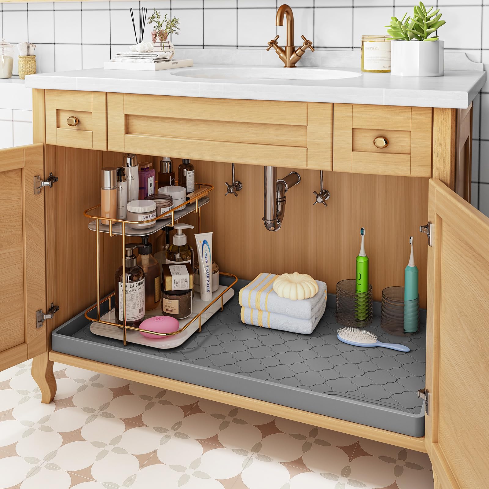 Jin&Bao 31x22 organizer-friendly mat doubles as a drip tray and liner