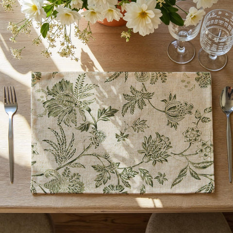 Jinchan linen floral fall placemats with green motif for elegant dining and table protection