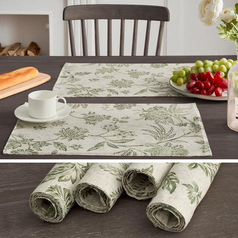 Dining setup featuring Jinchan placemats on a wooden table for cottagecore vibe