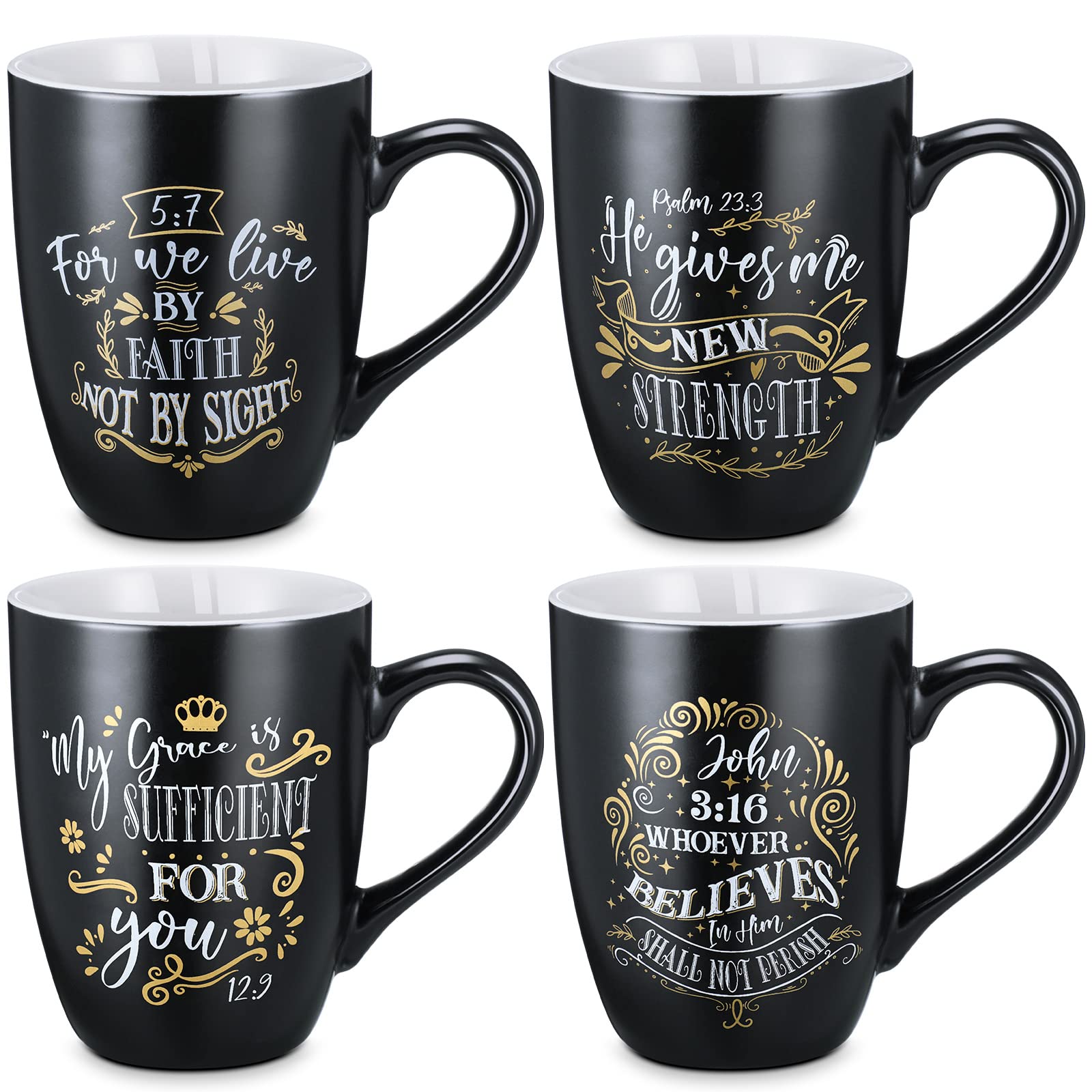 Jinei Christian mugs front view with scripture text for morning inspiration.