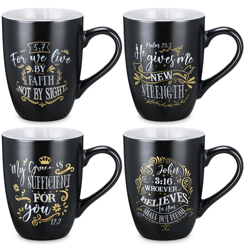 Jinei Christian mugs front view with scripture text for morning inspiration.