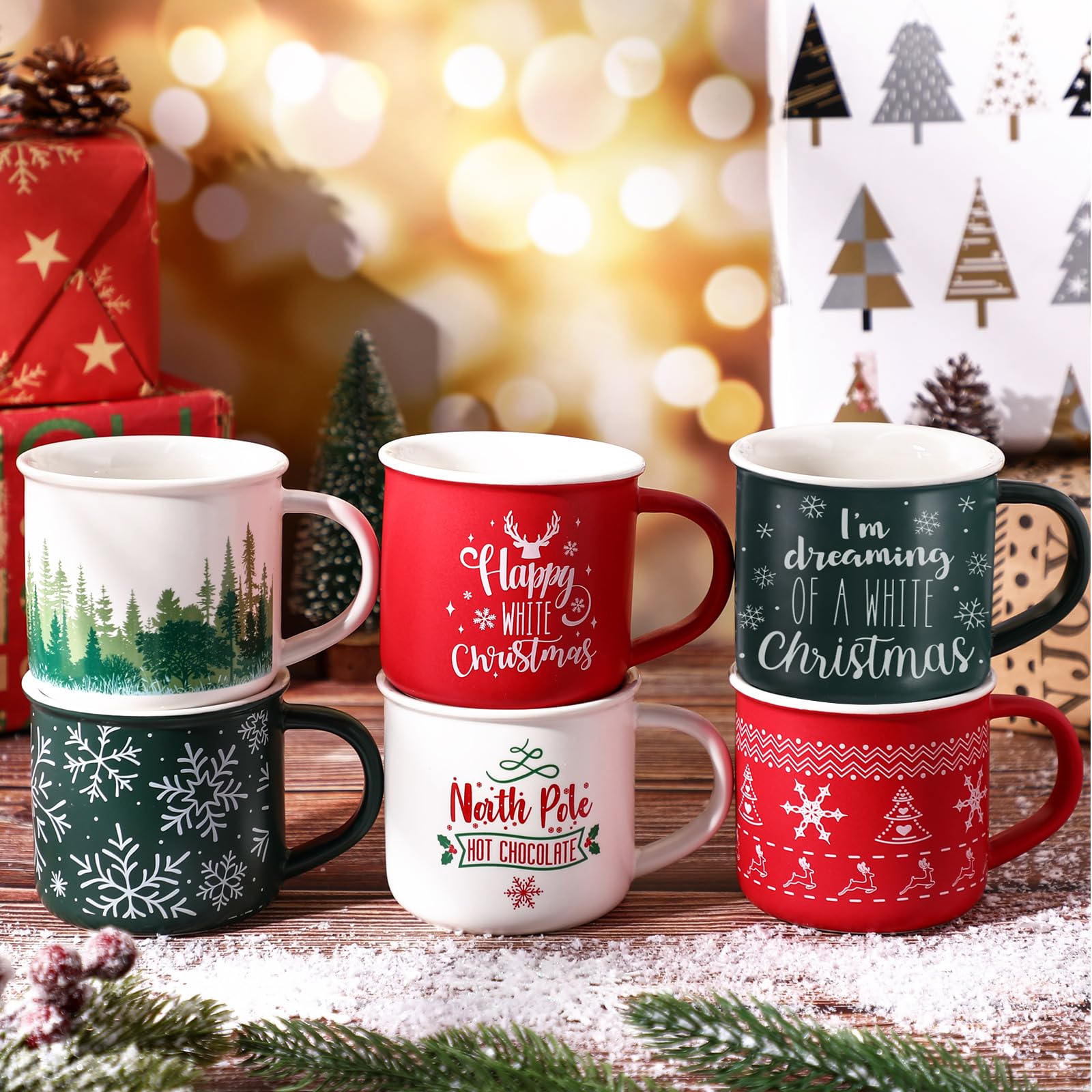 Jinei Christmas mug pine trees design perfect for camping or cabin vibes