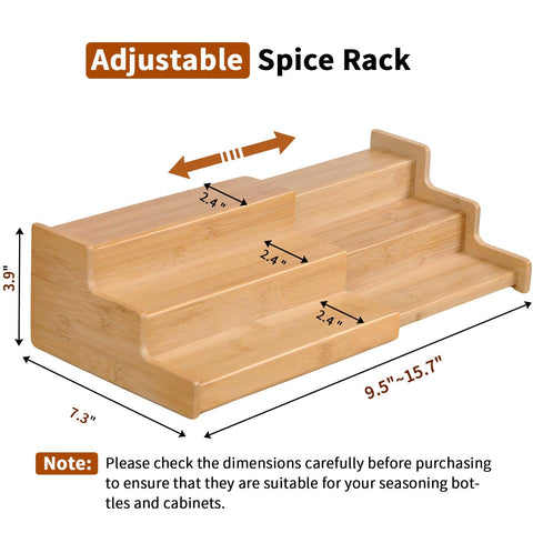 Three-tier bamboo spice organizer from JinDoWin showcasing compact, customizable storage.