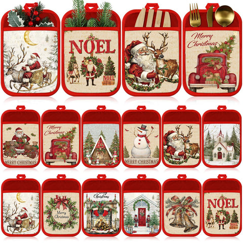 Jingmore 12 piece Christmas pot holders with pocket set for safe handling of hot cookware