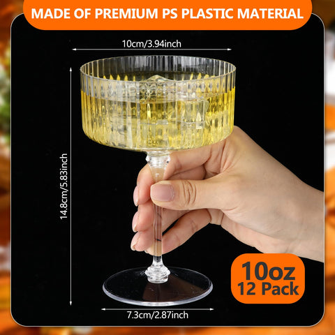 Jingmore clear plastic coupe glasses, 10 oz, ideal for outdoor barbecues and parties.