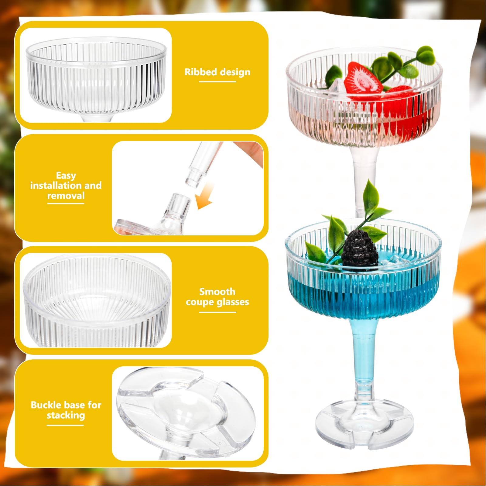 Jingmore easy-assembly ribbed martini glass for simple storage