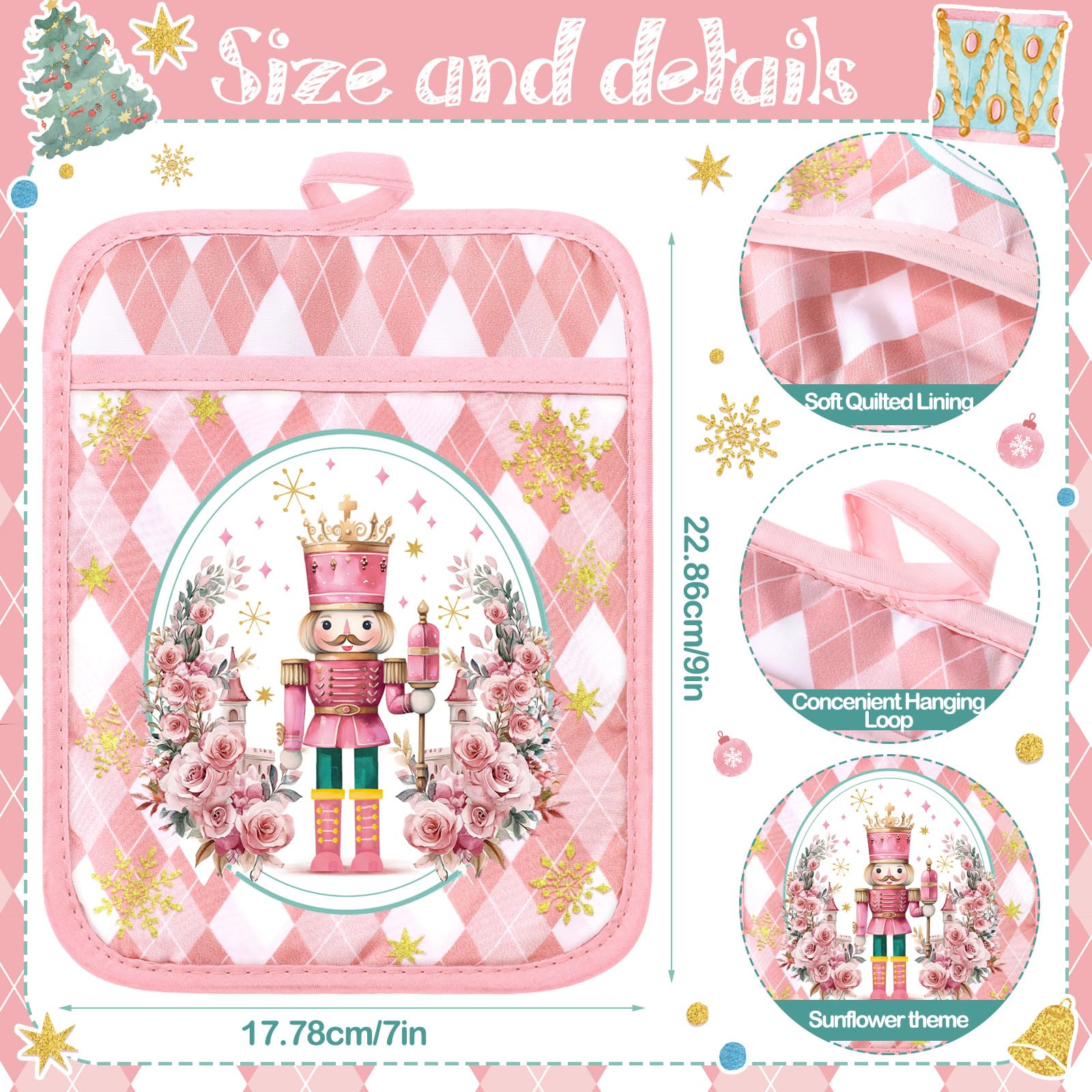 Jingmore Nutcracker motif pot holder set with seasonal style and grip