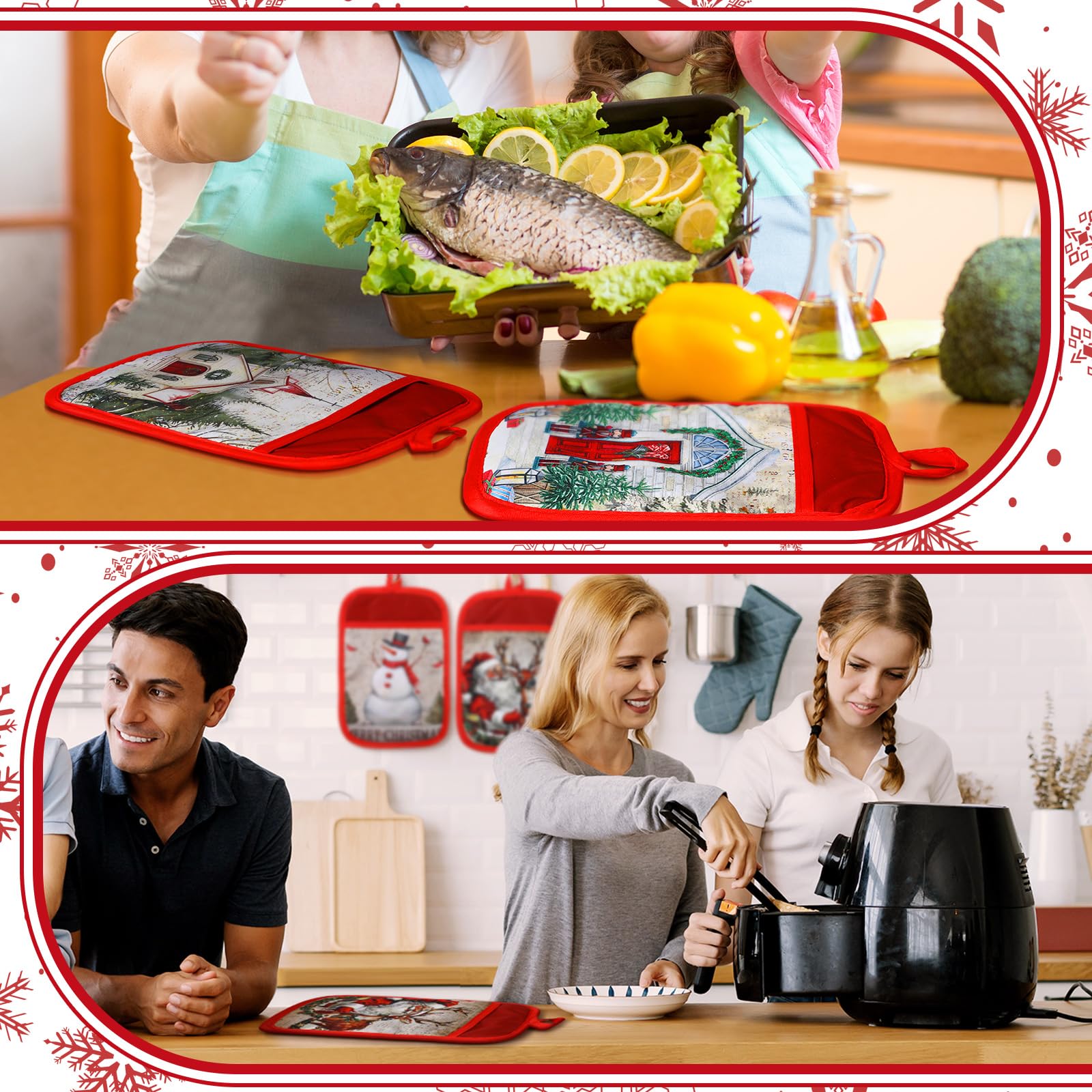 Jingmore pot holders with reindeer pattern provide sturdy grip during oven transfers