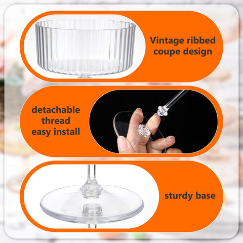 Jingmore vintage ribbed design martini cups, 10 oz, adds elegance to cocktails.