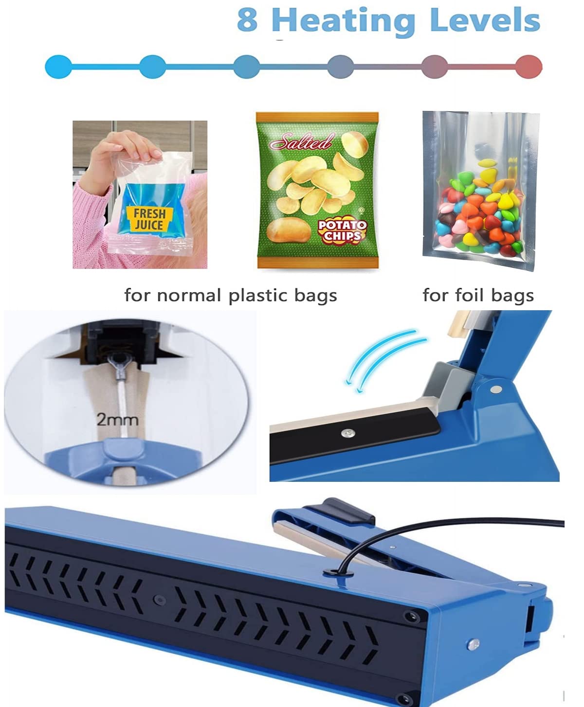 Jinhong impulse heat sealer sealing action demonstrating quick seals.