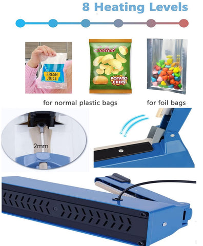 Jinhong impulse heat sealer sealing action demonstrating quick seals.