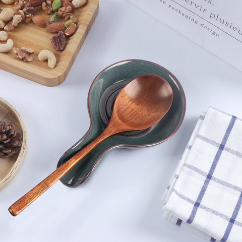 JINIHFW spoon rest blue-green glaze complements kitchen decor and resists heat.