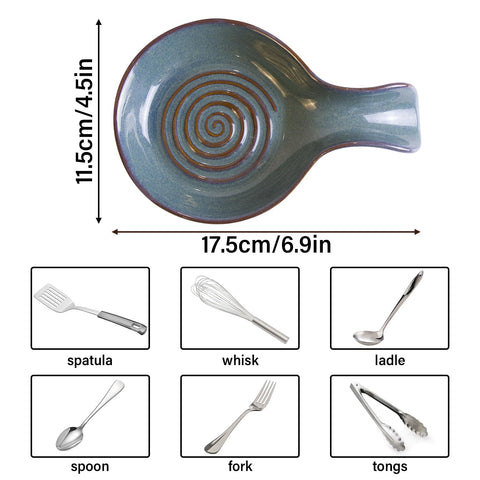 JINIHFW spoon rest features swirl design on blue-green glaze.