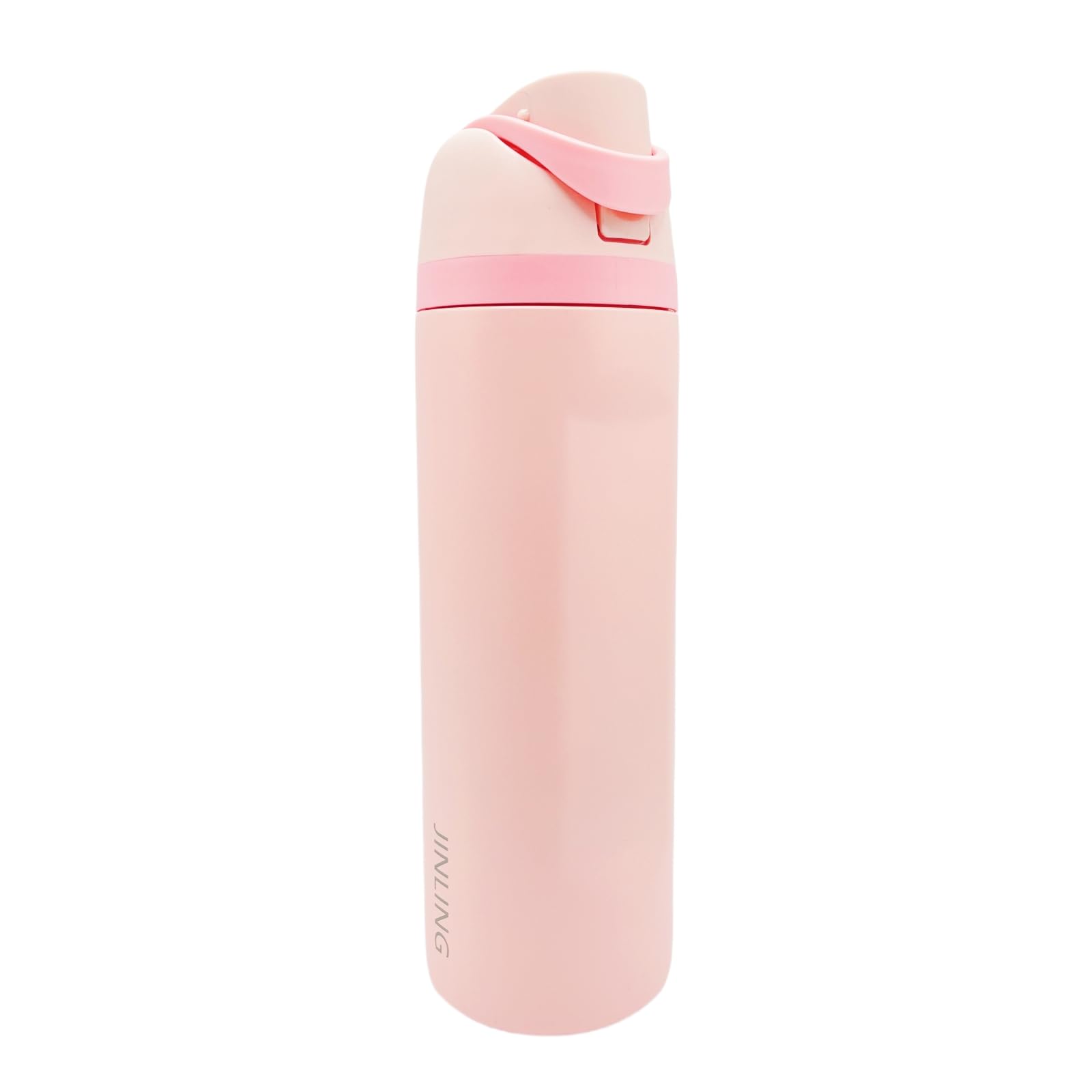 JINLING 24oz insulated bottle with straw in light pink keeps drinks cold on the go.