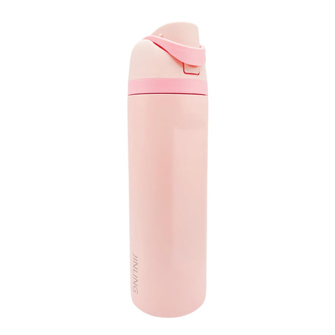 JINLING 24oz insulated bottle with straw in light pink keeps drinks cold on the go.