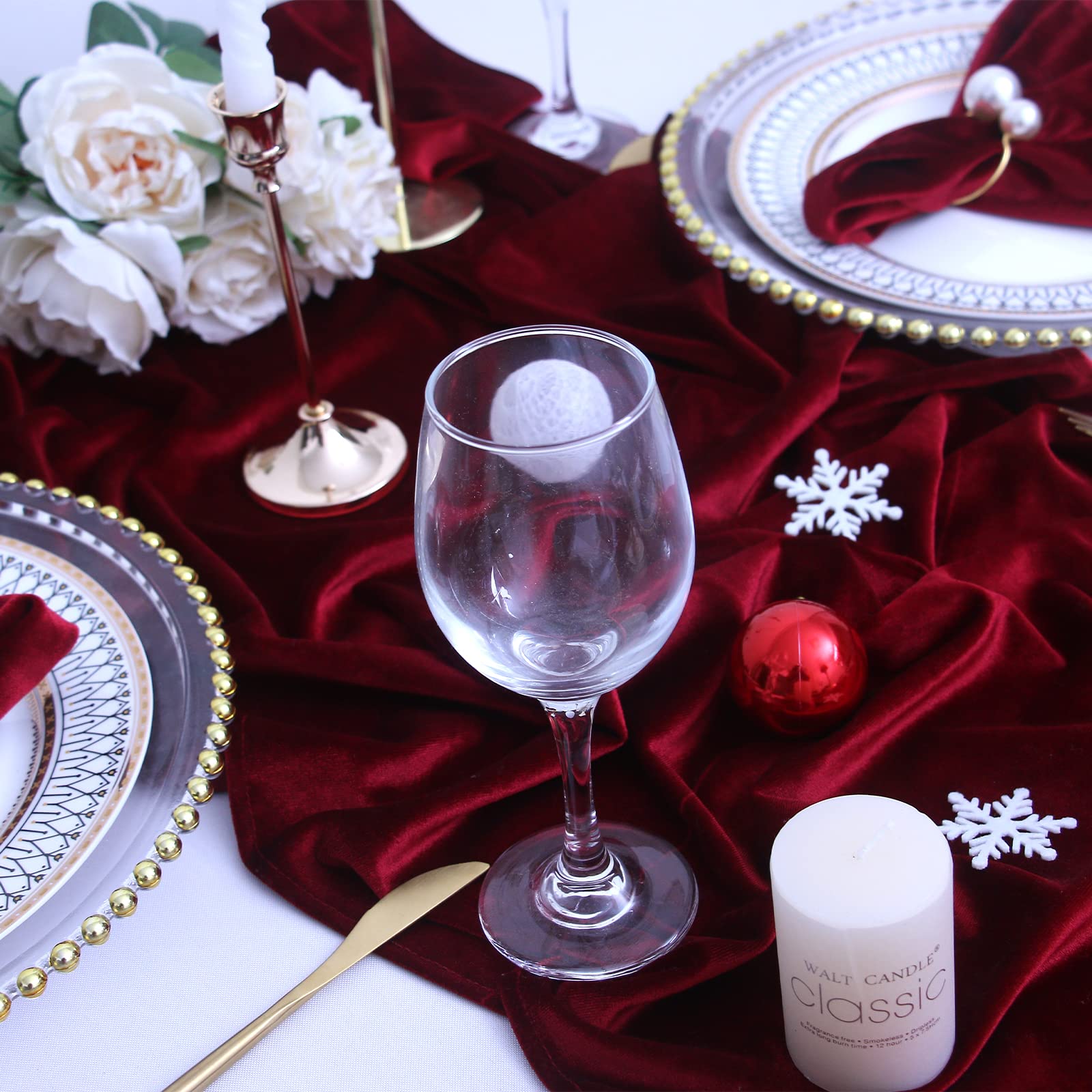 JINVASE burgundy velvet table runner, 20x120 inches, adds luxurious warmth to tables