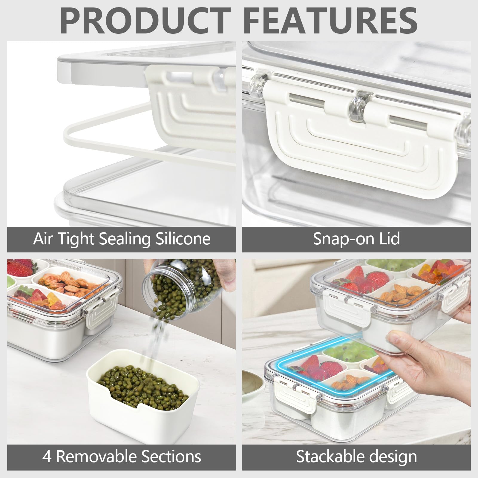 JINZORE Snackle Box four-compartment tray helps separate fruits, snacks, and treats