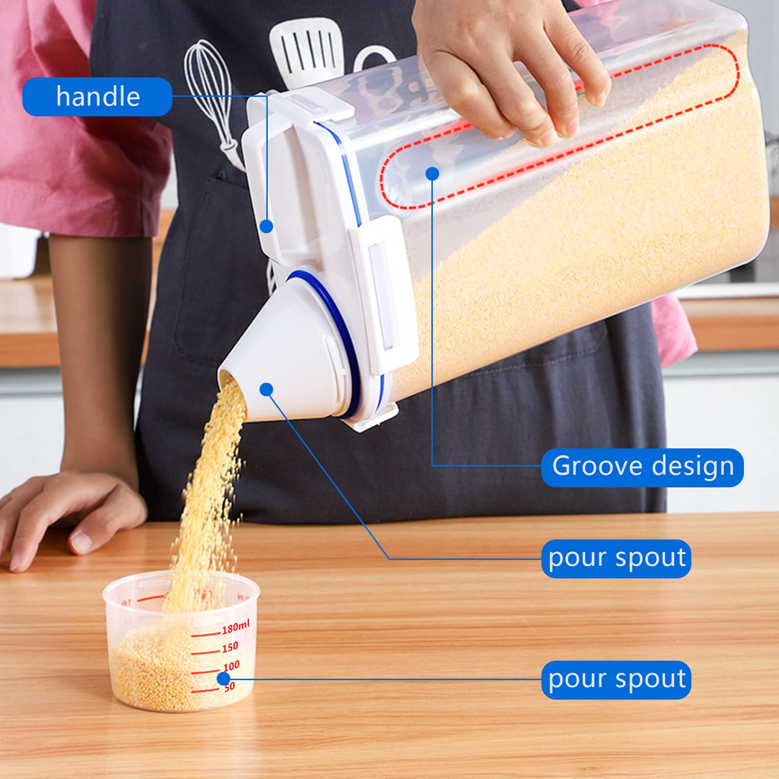 Jioko rice storage bin clear lid and tank for easy visibility.
