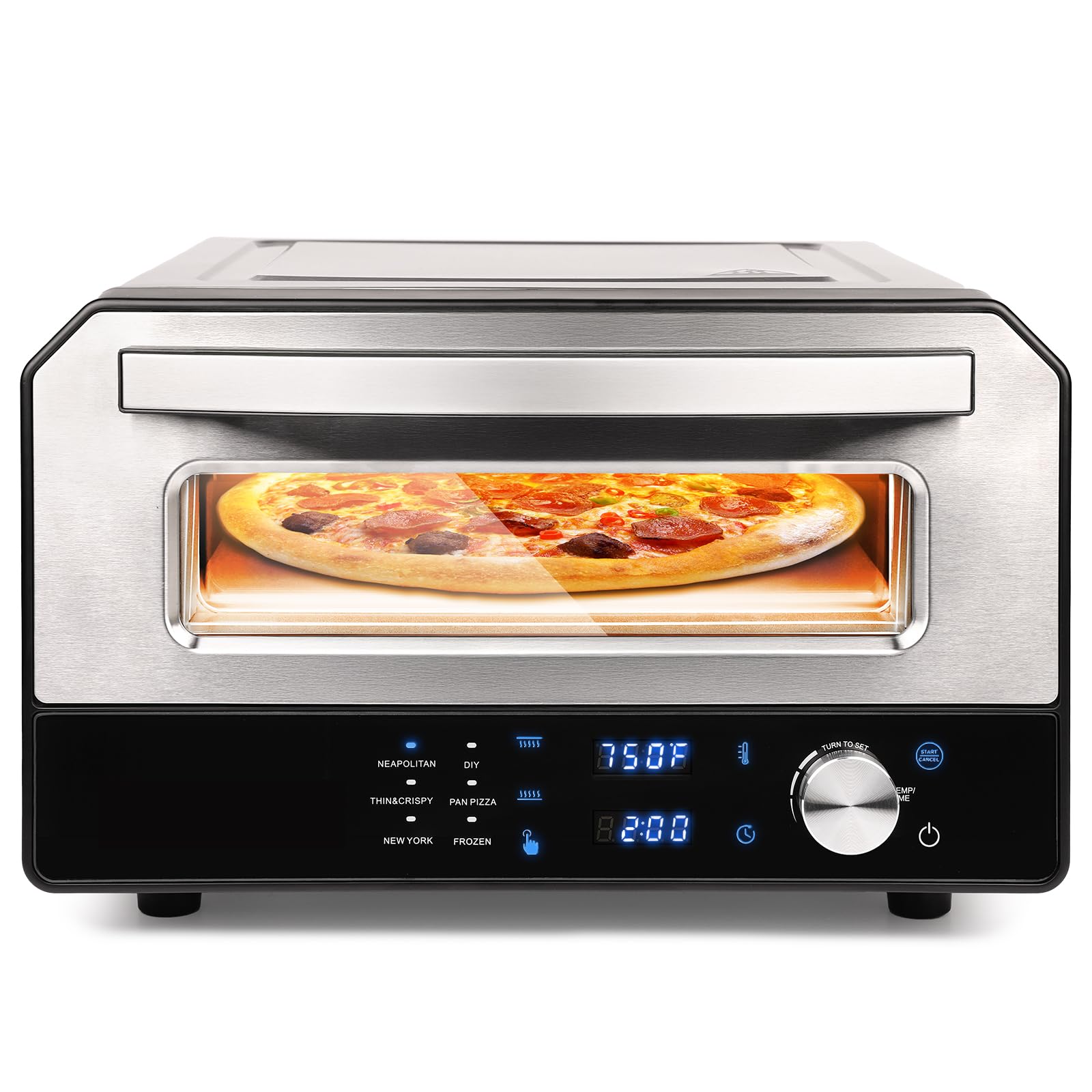 JIPPCL 800℉ pizza oven front view showing compact countertop design for home kitchens