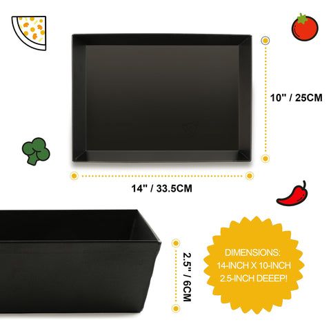 Deep edges of the Jisculo pan ideal for thick dough and heavy toppings