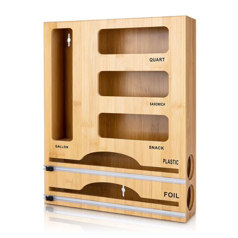 Jitner 6-in-1 bag and wrap organizer fits drawers, keeping kitchen essentials neatly accessible.