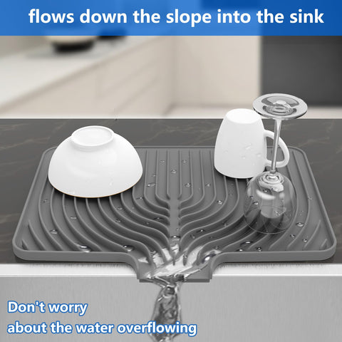 JIUBAR dish drying mat countertop-spout directs water into the sink for tidy counters.
