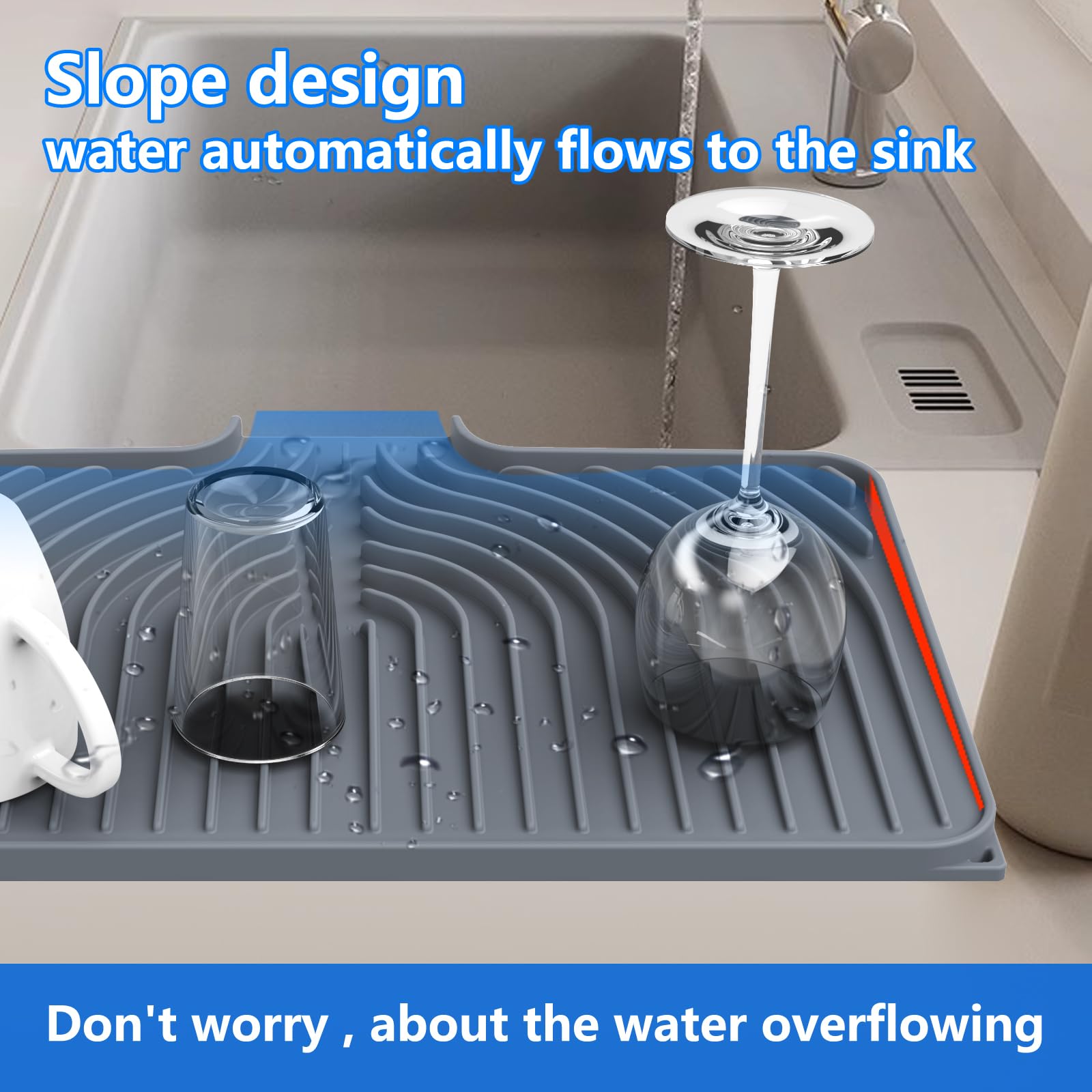 JIUBAR silicone drying mat reinforced provides sturdy support for drying dishes.