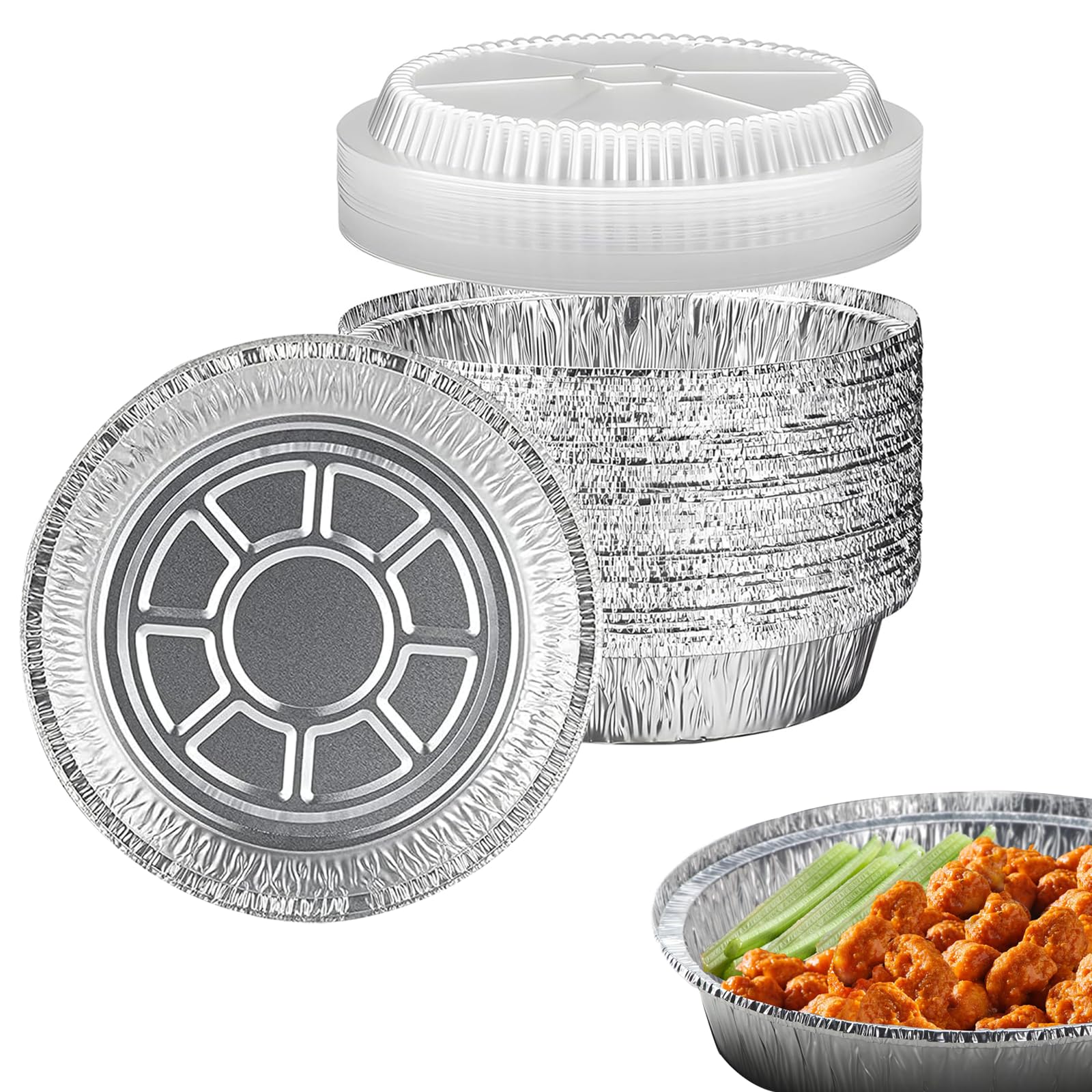 JIUMO 7-inch round aluminum pan with lid closed, ideal for takeout and storage