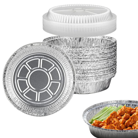 JIUMO 7-inch round aluminum pan with lid closed, ideal for takeout and storage