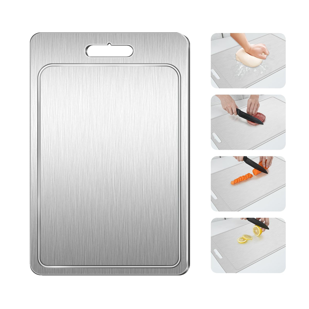 Jiwasio titanium cutting board fruits side for clean, organized prep.