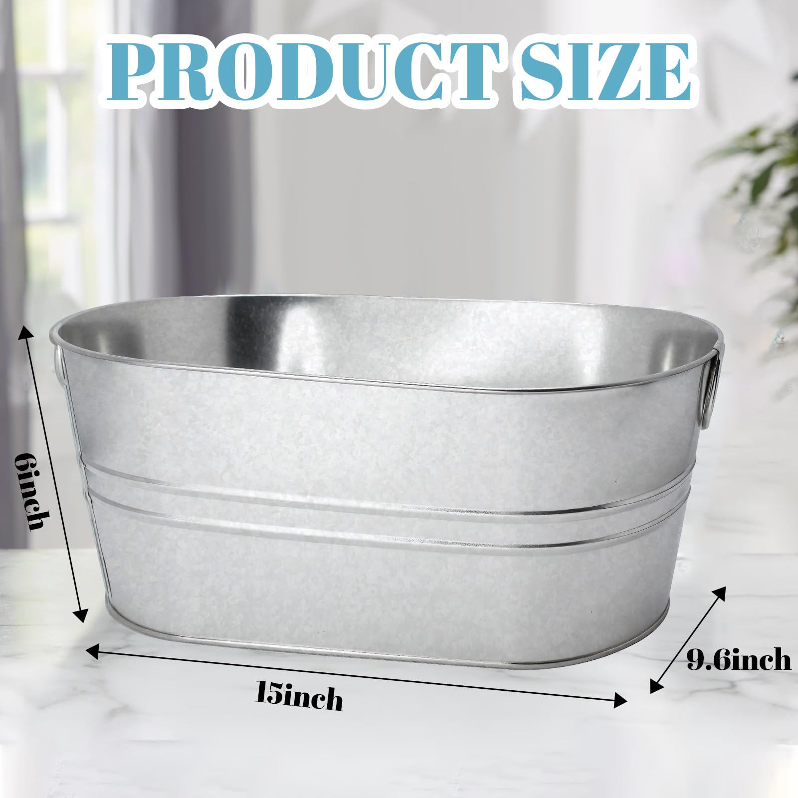JJXUANER galvanized tub ice bucket with handles for portable chilling
