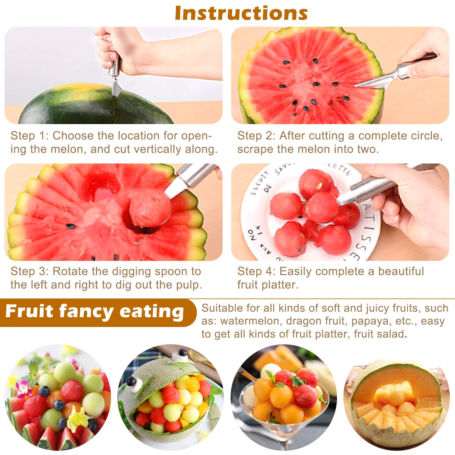 JJYHEHOT fruit baller scoop creating round fruit balls for stylish salads