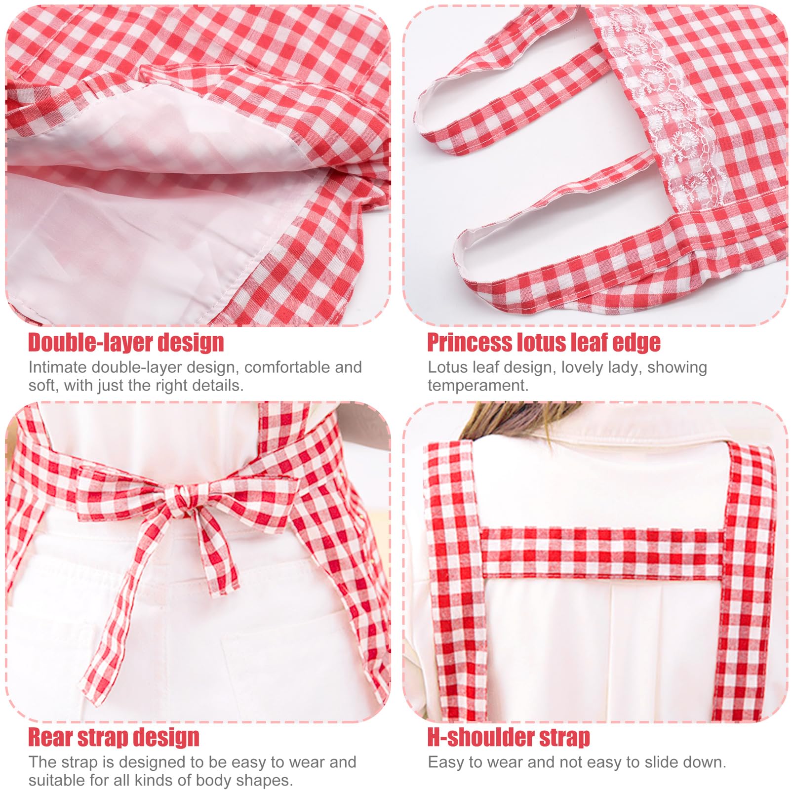 JJYHEHOT apron detail shows soft cotton and vibrant gingham
