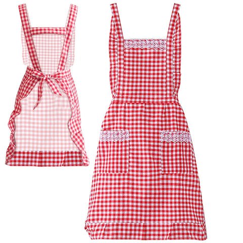 JJYHEHOT women’s classic red gingham apron with full front coverage for cooking