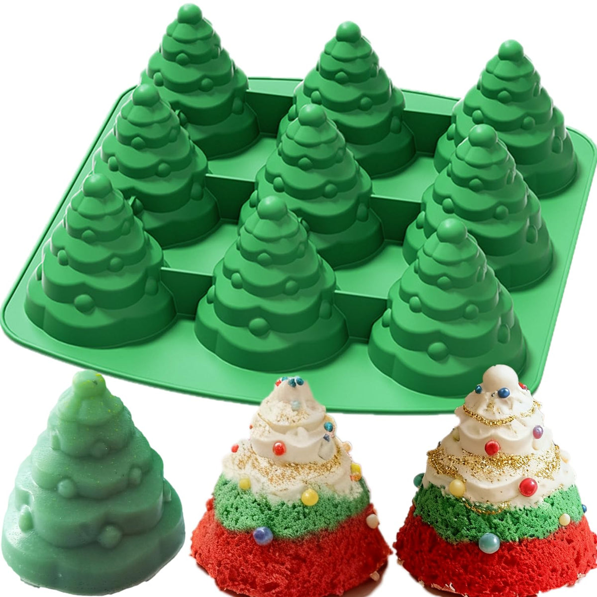 JJzxwish Christmas tree silicone mold for mini cakes and chocolates.
